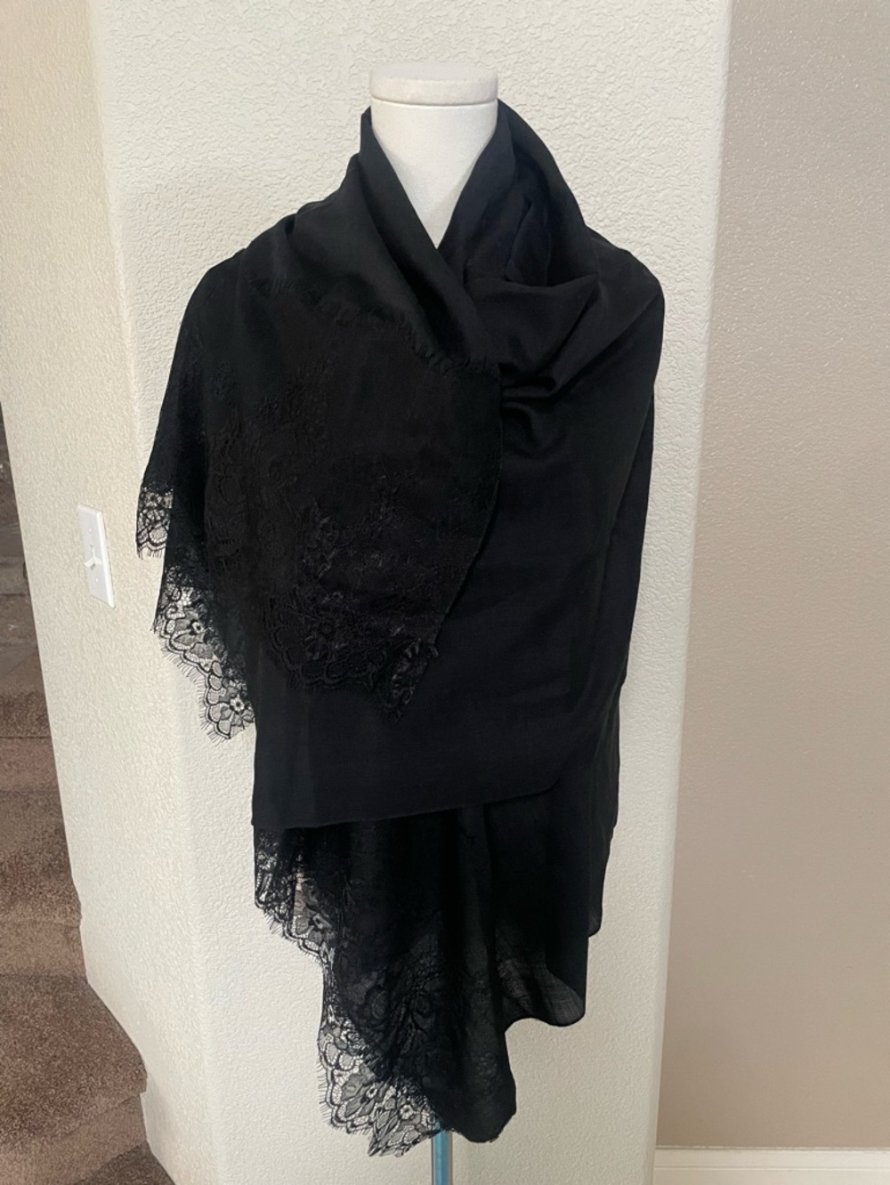 La Fiorentina Grande Wrap Silk, Wool, & Inset Chantilly Lace